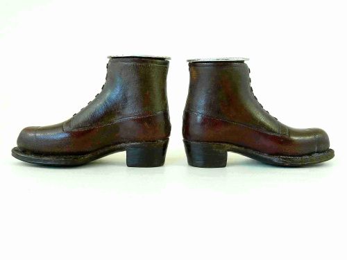 WWI LEATHER SNUFF SHOES POW TRENCH ART PAIR BOOTS 1918 CALAIS - ADDITIONAL PHOTO 5