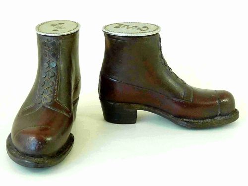 WWI LEATHER SNUFF SHOES POW TRENCH ART PAIR BOOTS 1918 CALAIS - ADDITIONAL PHOTO 6
