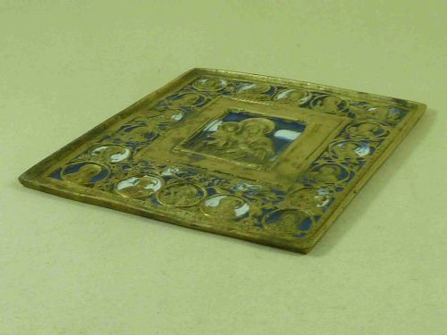RUSSIAN ORTHODOX ENAMEL BRASS ICON MOTHER OF GOD THREE HANDS TROJERUCICA PLAQUETTE VIRGIN - ADDITIONAL PHOTO 4
