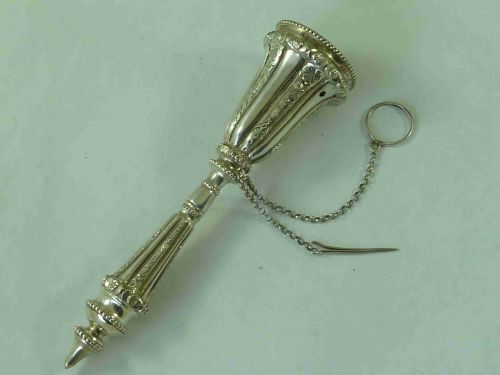 SOLID STERLING SILVER POSY HOLDER TUSSIE MUSSIE REEDED ENGRAVED ENGLISH - ADDITIONAL PHOTO 1