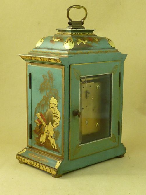 CHINOISERIE BLUE LACQUER ENGLISH BRACKET MANTEL CLOCK ASTRAL - ADDITIONAL PHOTO 2