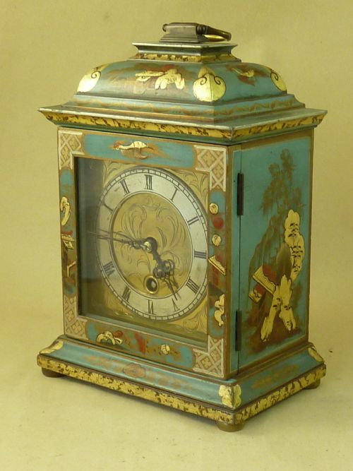 CHINOISERIE BLUE LACQUER ENGLISH BRACKET MANTEL CLOCK ASTRAL - ADDITIONAL PHOTO 5