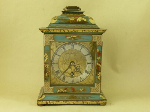 CHINOISERIE BLUE LACQUER ENGLISH BRACKET MANTEL CLOCK ASTRAL - ADDITIONAL PHOTO 6