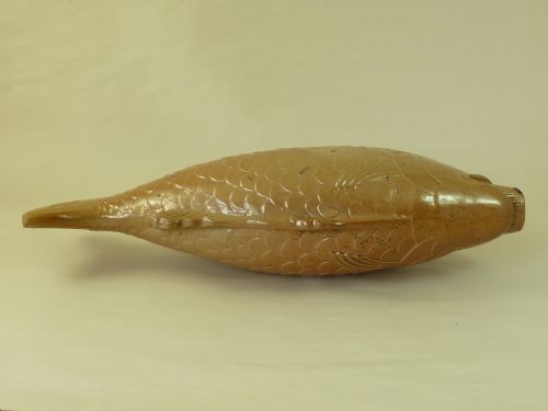 LARGE ENGLISH SALTGLAZE STONEWARE POTTERY FISH SPIRIT FLASK - ADDITIONAL PHOTO 3