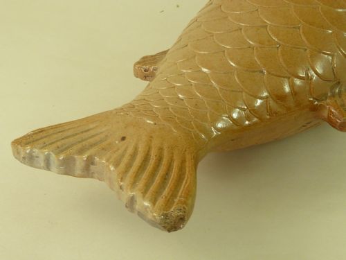 LARGE ENGLISH SALTGLAZE STONEWARE POTTERY FISH SPIRIT FLASK - ADDITIONAL PHOTO 6