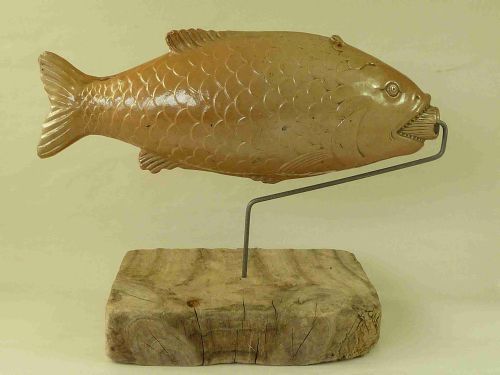 large english saltglaze stoneware pottery fish spirit flask - CATEGORY: ANTIQUE MISCELLANEOUS - DATED 19TH CENTURY