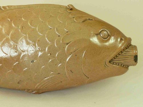 LARGE ENGLISH SALTGLAZE STONEWARE POTTERY FISH SPIRIT FLASK - ADDITIONAL PHOTO 7