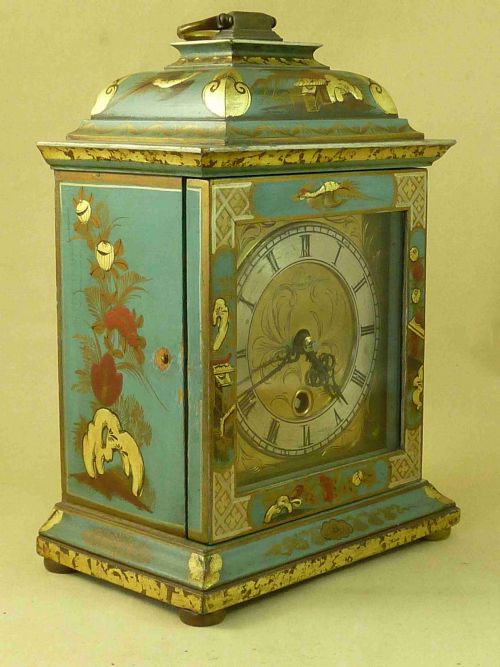 CHINOISERIE BLUE LACQUER ENGLISH BRACKET MANTEL CLOCK ASTRAL - ADDITIONAL PHOTO 1
