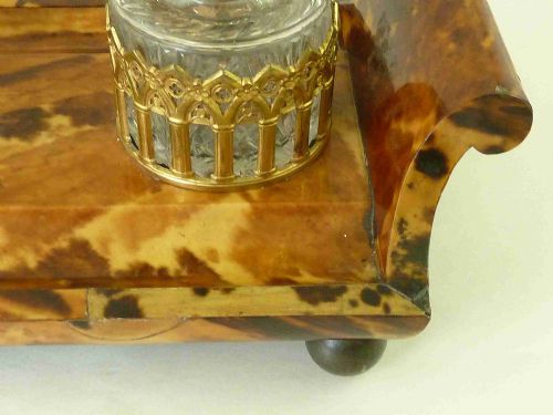 TORTOISESHELL INKSTAND ENGLISH REGENCY PERIOD INKWELL DESK ACCESSORY - ADDITIONAL PHOTO 4