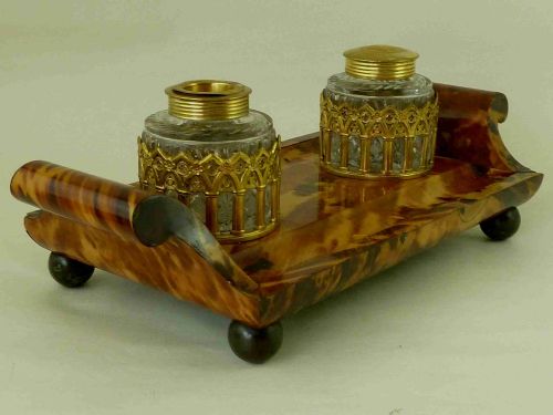 TORTOISESHELL INKSTAND ENGLISH REGENCY PERIOD INKWELL DESK ACCESSORY - ADDITIONAL PHOTO 10
