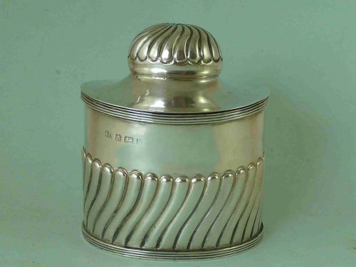 sterling silver tea caddy fitted caddy spoon hallmarked 1912 george unite - CATEGORY: ANTIQUE SILVER - DATED 1910