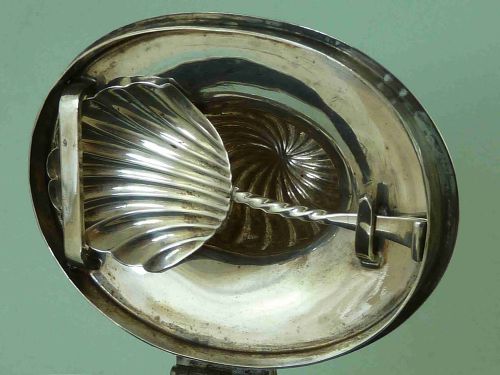 STERLING SILVER TEA CADDY FITTED CADDY SPOON HALLMARKED 1912 GEORGE UNITE - ADDITIONAL PHOTO 3