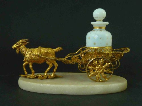 novelty goat cart gilt brass perfume bottle stand palais royal french antique - CATEGORY: ANTIQUE MISCELLANEOUS - DATED 1860