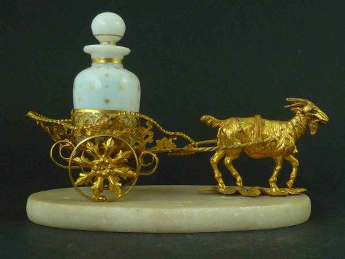 NOVELTY GOAT CART GILT BRASS PERFUME BOTTLE STAND PALAIS ROYAL FRENCH ANTIQUE - ADDITIONAL PHOTO 1