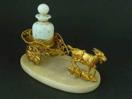 NOVELTY GOAT CART GILT BRASS PERFUME BOTTLE STAND PALAIS ROYAL FRENCH ANTIQUE - ADDITIONAL PHOTO 2