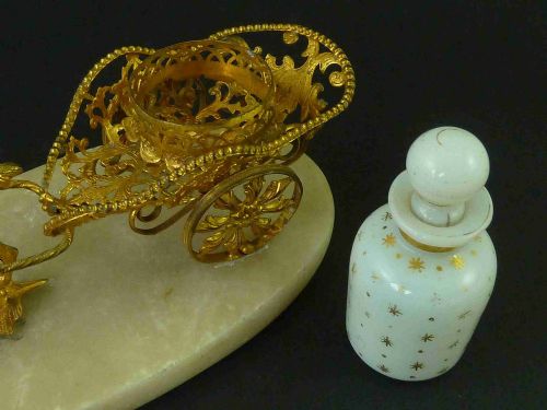 NOVELTY GOAT CART GILT BRASS PERFUME BOTTLE STAND PALAIS ROYAL FRENCH ANTIQUE - ADDITIONAL PHOTO 3