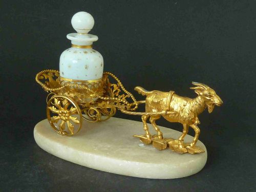 NOVELTY GOAT CART GILT BRASS PERFUME BOTTLE STAND PALAIS ROYAL FRENCH ANTIQUE - ADDITIONAL PHOTO 7