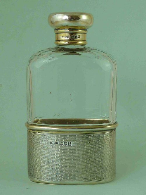 asprey sterling silver gilt hip flask london 1914 george v - CATEGORY: ANTIQUE SILVER - DATED 1910
