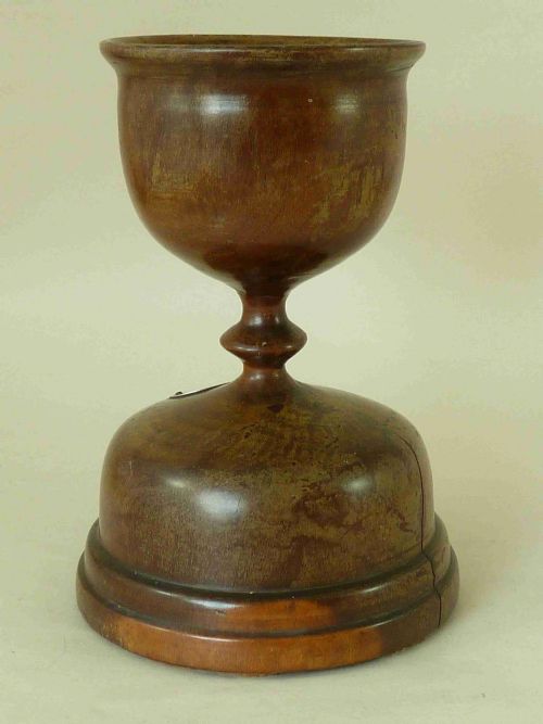 TURNED LIGNUM VITAE TABLE SALT BOWL STEM CUP TREEN SILVER ANTIQUE - ADDITIONAL PHOTO 2