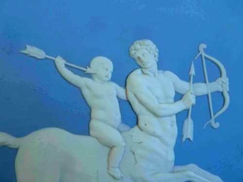 WEDGWOOD LIGHT BLUE JASPERWARE PLAQUE 1890 RECTANGULAR FRAMED MARKED JASPER ACHILLES DELIVERED TO CHIRON THE CENTAUR BY THETIS - ADDITIONAL PHOTO 7