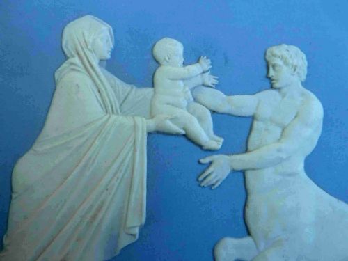 WEDGWOOD LIGHT BLUE JASPERWARE PLAQUE 1890 RECTANGULAR FRAMED MARKED JASPER ACHILLES DELIVERED TO CHIRON THE CENTAUR BY THETIS - ADDITIONAL PHOTO 8