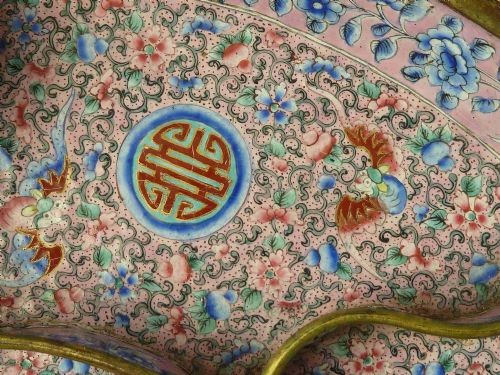 CHINESE QIANLONG PINK ENAMEL SEGMENTED TRAY BATS CANTONESE BLUE BLOSSOM DISH ANTIQUE - ADDITIONAL PHOTO 6