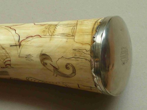 ENGRAVED POWDER HORN NAIVE FOLK ART ARMORIAL MOUNTED - ADDITIONAL PHOTO 7