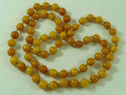 NATURAL BALTIC AMBER EQUAL 10MM ROUND BEAD NECKLACE 37G BUTTERSCOTCH