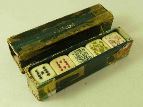 ivory poker dice sharma boxed scrimshaw - CATEGORY: ANTIQUE MISCELLANEOUS - DATED 1920