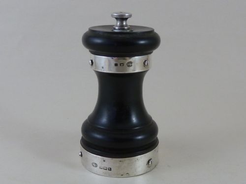 fig 1. 1910 Pepper Grinder Sterling Silver Ebony Hallmarked Hukin & Heath Ltd Capstan Mill