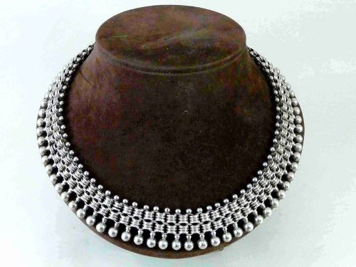 victorian solid silver collar link chain fringe necklace bead clasp sterling - CATEGORY: ANTIQUE JEWELLERY - DATED 1890