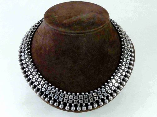 VICTORIAN SOLID SILVER COLLAR LINK CHAIN FRINGE NECKLACE BEAD CLASP STERLING - ADDITIONAL PHOTO 2