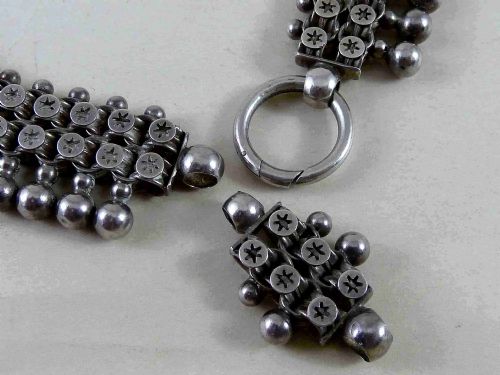 VICTORIAN SOLID SILVER COLLAR LINK CHAIN FRINGE NECKLACE BEAD CLASP STERLING - ADDITIONAL PHOTO 3