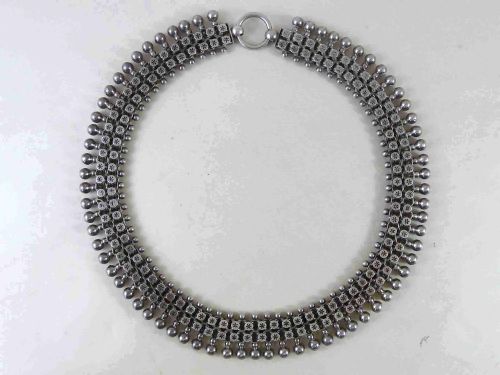 VICTORIAN SOLID SILVER COLLAR LINK CHAIN FRINGE NECKLACE BEAD CLASP STERLING - ADDITIONAL PHOTO 4