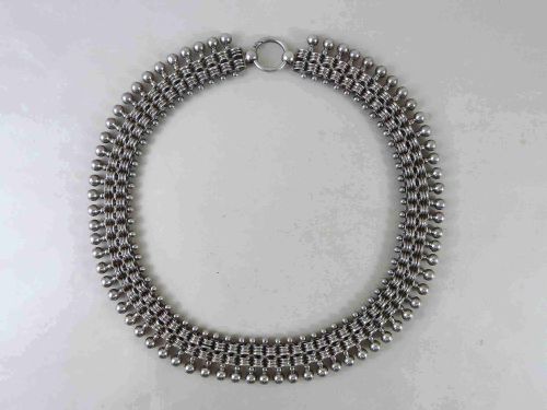 VICTORIAN SOLID SILVER COLLAR LINK CHAIN FRINGE NECKLACE BEAD CLASP STERLING - ADDITIONAL PHOTO 5