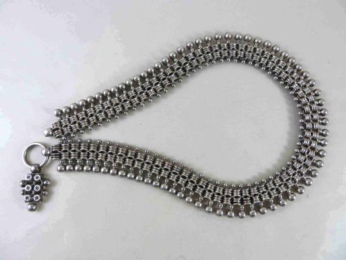 VICTORIAN SOLID SILVER COLLAR LINK CHAIN FRINGE NECKLACE BEAD CLASP STERLING - ADDITIONAL PHOTO 6