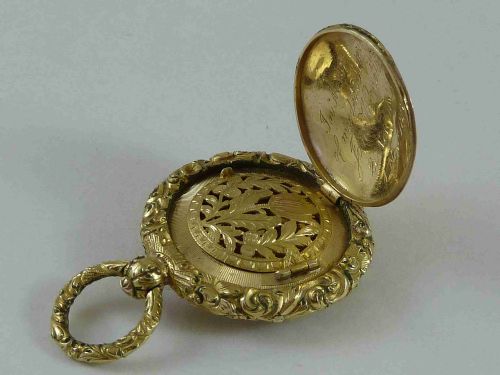 William IV Solid 18k Gold Vinaigrette Mourning Hair Compartment Locket Pendant Fob Antique