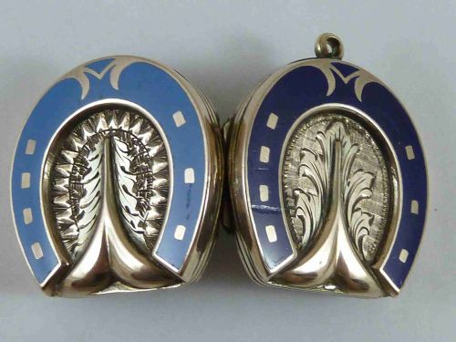 victorian enamel solid gold horse shoe photo locket pendant fob antique - CATEGORY: ANTIQUE JEWELLERY - DATED 1890