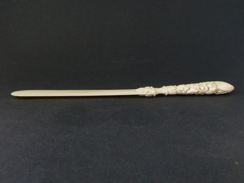 CARVED IVORY LETTER KNIFE PAPER PAGE TURNER FRENCH DIEPPE ANTIQUE - ADDITIONAL PHOTO 5