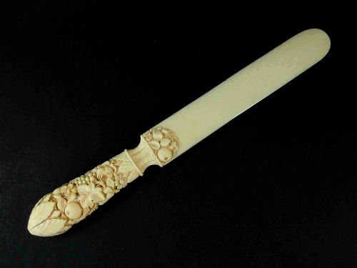 CARVED IVORY LETTER KNIFE PAPER PAGE TURNER FRENCH DIEPPE ANTIQUE - ADDITIONAL PHOTO 1