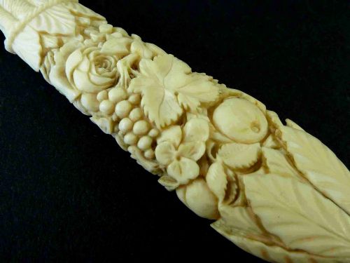 CARVED IVORY LETTER KNIFE PAPER PAGE TURNER FRENCH DIEPPE ANTIQUE - ADDITIONAL PHOTO 3
