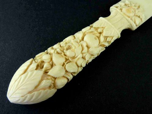 CARVED IVORY LETTER KNIFE PAPER PAGE TURNER FRENCH DIEPPE ANTIQUE - ADDITIONAL PHOTO 4