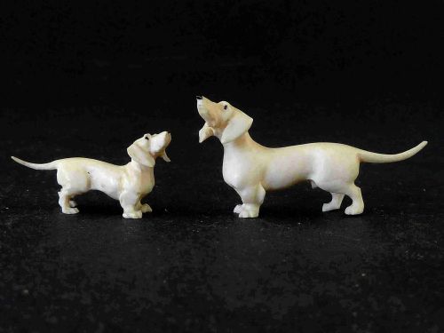 two carved ivory dachshund miniature dog models victorian - CATEGORY: ANTIQUE MISCELLANEOUS - DATED 1900