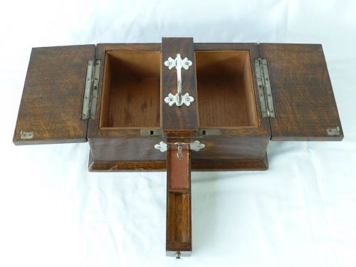EDWARDIAN SILVER MOUNTED CEDAR LINED OAK BOX CIGARETTE CIGAR VESTA MATCHES HUMIDOR - ADDITIONAL PHOTO 3