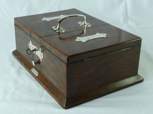 EDWARDIAN SILVER MOUNTED CEDAR LINED OAK BOX CIGARETTE CIGAR VESTA MATCHES HUMIDOR - ADDITIONAL PHOTO 7