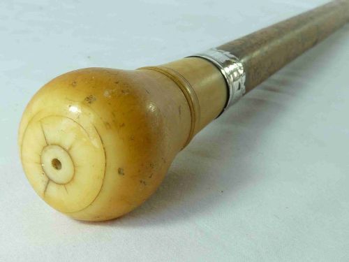 1700 TURNED IVORY MALACCA WALKING STICK ENGLISH CANE SILVER DATED DW - ADDITIONAL PHOTO 2