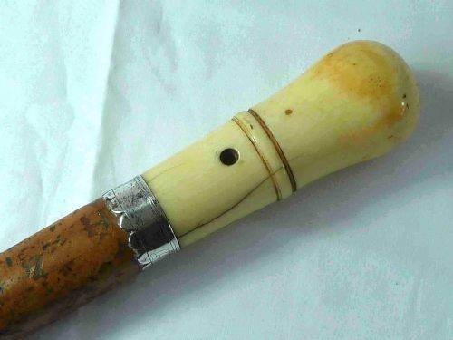 1698 turned ivory malacca walking stick english cane silver dated peter pilote - CATEGORY: ANTIQUE MISCELLANEOUS - DATED 17TH CENTURY