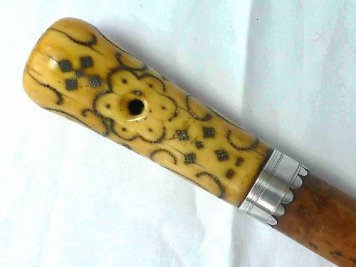 17th century turned ivory pique malacca walking stick english cane silver - CATEGORY: ANTIQUE MISCELLANEOUS - DATED 17TH CENTURY