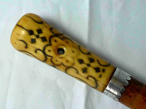 17TH CENTURY TURNED IVORY PIQUE MALACCA WALKING STICK ENGLISH CANE SILVER - ADDITIONAL PHOTO 1