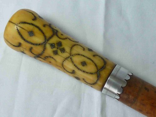 17TH CENTURY TURNED IVORY PIQUE MALACCA WALKING STICK ENGLISH CANE SILVER - ADDITIONAL PHOTO 3